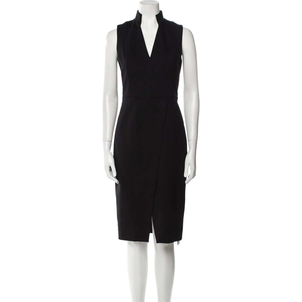 Akris Punto Sheath Dress Womens Stand Collar V-Neck Navy Blue Sleeveless 8